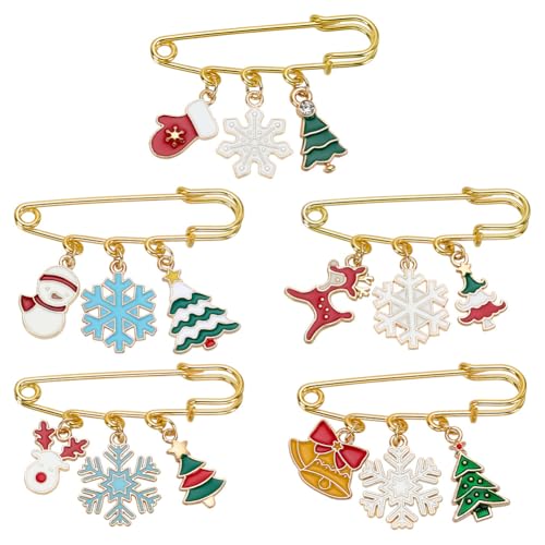 AHANDMAKER 5 x Sicherheitsnadel Brosche Weihnachtsbrosche Aus Eisen Mit Anhängern Aus Legierung Und Emaille Modisches Dekor Für Frauen Und Mädchen Kleidung Kleider Taschen Hüte von AHANDMAKER