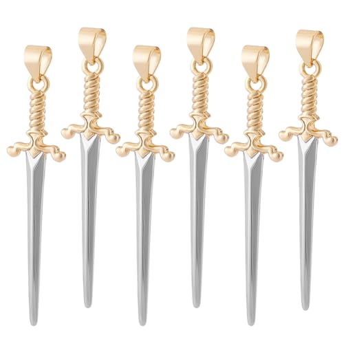 AHANDMAKER 6 Stück Schwertanhänger Messing Anhänger Mit Langen Schwertern 42mm Dolch Anhänger Zur Schmuckherstellung DIY Halsketten Armbänder Ohrringe Lesezeichen Basteln von AHANDMAKER