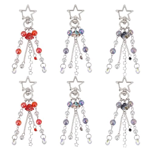 AHANDMAKER 6 Stück Y2K Quallen Schlüsselanhänger 3 Farben Süßer Quallen Stern Schlüsselanhänger Mini Kawaii Schlüsselanhänger Charms Zubehör Für Frauen Und Mädchen Rucksack Handtasche Kameratasche von AHANDMAKER