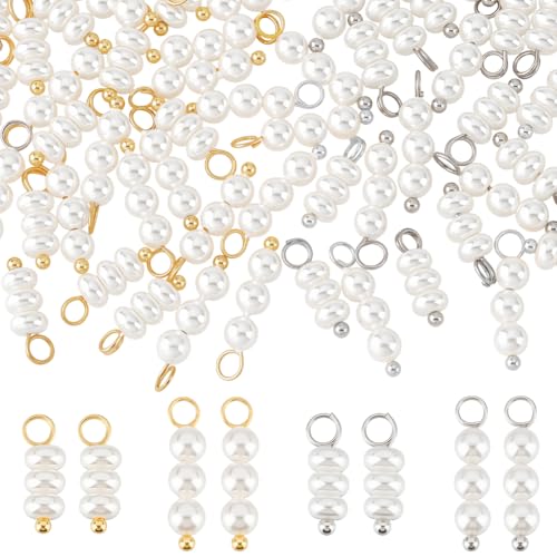 AHANDMAKER 60 Stück Muschelperlen Anhänger 4 Stile Natürliche Süßwasserperlen Gliederanhänger Weiß Rund Für Armband Halskette Ohrringe 15~18mm von AHANDMAKER