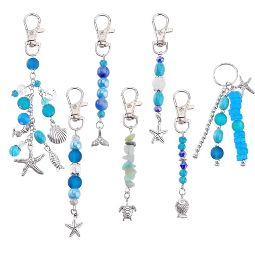 AHANDMAKER 7 x Charm Anhänger Mit Meerestieren. 7 Stile Niedlicher Schlüsselanhänger Mit Meerestieren Ästhetischer Schlüsselanhänger Schlüsselanhänger Mit Seestern Meerjungfrauen Muschel Charms von AHANDMAKER