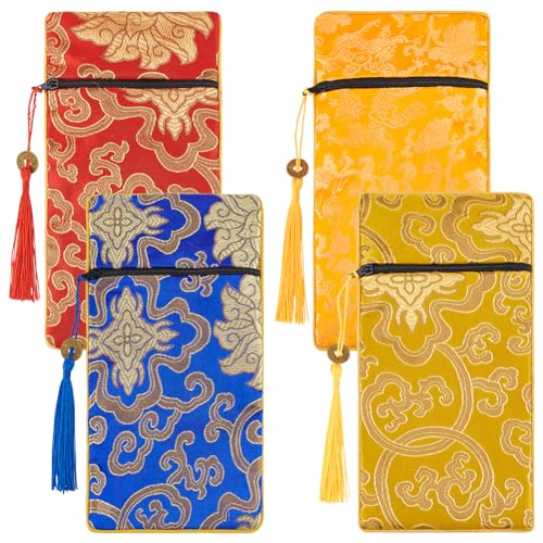 AHANDMAKER 8 Stück Schmuck-Seiden-Geldbeutel, 4 Farben Chinesischer Brokat-Münzgeldbeutel-Organizer, Geschenkbeutel Mit Quaste, Münzgeldbeutel, Bestickte Organizer-Tasche Für Frauen Und Mädchen von AHANDMAKER