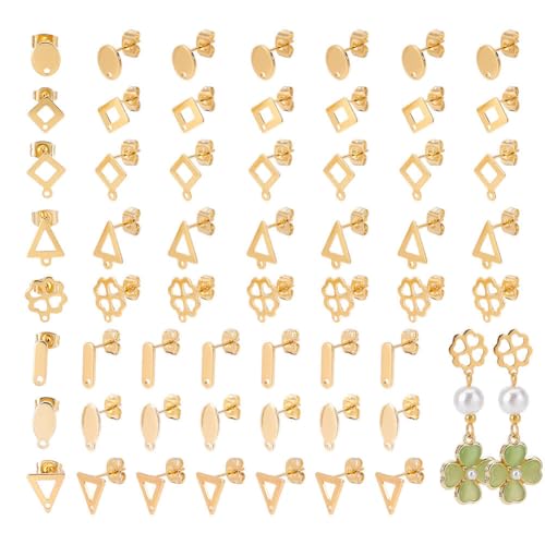AHANDMAKER 80 Stück Ohrstecker Aus Edelstahl Mit Schlaufe 8 Stile Oval Flach Rund Dreieckig Raute Ohrstecker Für Schmuckherstellung Zubehör DIY Bastelbedarf Golden von AHANDMAKER