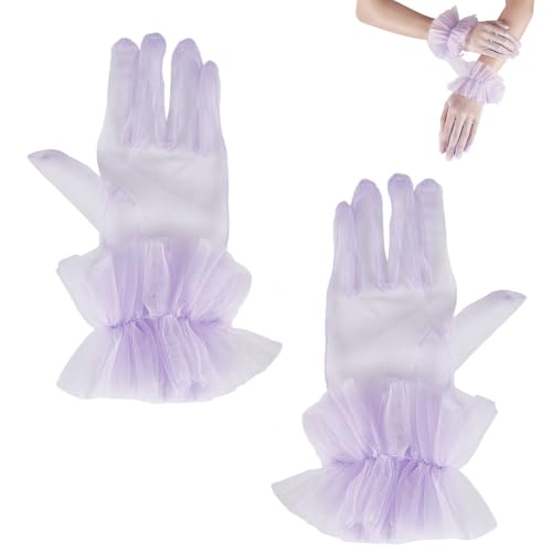 AHANDMAKER Kurze Tüll Rüschenhandschuhe Für Hochzeiten Und Bräute Kurze Handschuhe Aus Netzstoff Für Teepartys Und Abendveranstaltungen Formelle Kleiderhandschuhe Für Kostümzubehör Flieder von AHANDMAKER