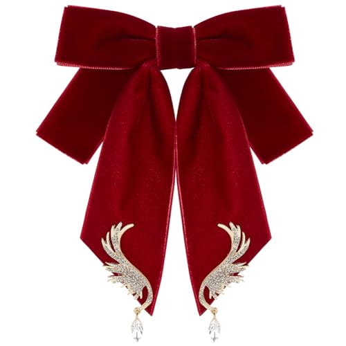 AHANDMAKER Retro-Fliege Aus Polyesterband Mit Schleife, Brosche Mit Vorgebundener Großer Schleife, Uniform-Krawatte, Anstecknadel Für Schulpartys, Geschäftsgeschenke, Rot von AHANDMAKER