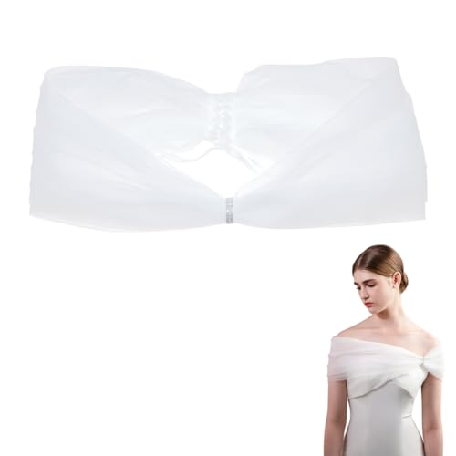 AHANDMAKER Weißer Tüll Brautschal Abnehmbarer Schal Mit Schnürung Hochzeits Spitzen Cape Schal Transparenter Schulterschal Aus Polyester Für Die Hochzeit Oper Bankette Und Partykostüm von AHANDMAKER