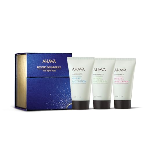 AHAVA Das Triple Treat Geschenkset – enthält Mineral Body Lotion (40 ml), Mineral Handcreme (40 ml), Mineral Shower Gel (40 ml) und eine Probe Crystal Osmoter X6 Serum von AHAVA