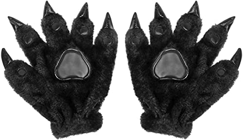 Erwachsene Pfotenhandschuhe Tier Weihnachten Plüschhandschuhe Dicke Warm Winter Handschuhe Dinosaurier Krallen Gruselig Gefütterte Wolfhandschuhe Halloween Kostüm Cosplay Karneval Party, Schwarz von AHDMR