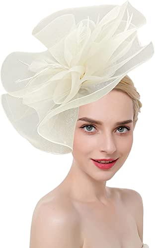 Fascinatorhut für Hochzeit Damen elegant für Bankett Fascinator Hut Vintage schick Brautschmuck mit großer Blume Haarreif Derby-Barett Ascot für Cocktail Kirche Beerdigung von AHDMR