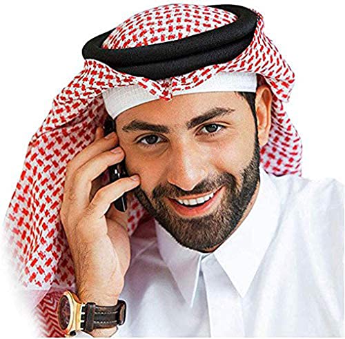 Turban-Schal für Herren Arabisch Hijab Muslim Atmungsaktiv Weich Bandana Schal Shemagh Klassisch Mütze Kopfbedeckung Keffiyeh Saudian Decke Wüstenschal Arabisch mit Stirnband,Rot,One size von AHDMR