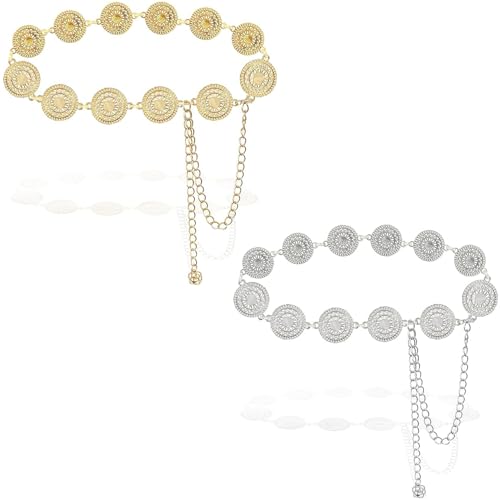 ﻿2er Set Metallkettengürtel Für Casual Wear Und Boho Style, Festival Outfit Damen, Kettengürtel Gold, Verstellbare Taillenkette Für Kleider Und Jeans von AHEJIOO