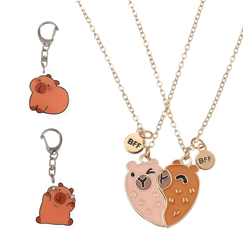 2 Stück Capybara Freundschaftskette und Schlüsselanhänger, Capibara Freundschaftsketten für Mädchen, Beste Freundinnen Halskette BFF Herz Hände Passende Ketten, Capybara Anhänger für Gute Freunde von AHEJIOO