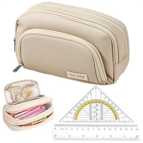 AHEJIOO Federmäppchen Mäppchen, Federmäppchen Mädchen, mit 3 Fächer Federtasche große Kapazität Federmappe, Federmappe Mädchen, 21 cm x 7 cm x 13 cm, Mit Lineal Und Geodreieck, Für Schule Und Büro von AHEJIOO