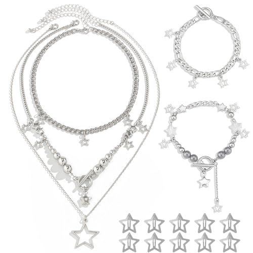 AHEJIOO Y2k Stern Halskette mit 2stk Armbändern, Silberne Y2k-Grunge von AHEJIOO