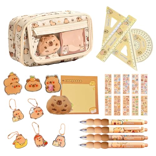 AHEJIOO 25 Stück Capybara Schreibwaren Set, Capybara Federmäppchen, Capybara Sachen, Capybara Mäppchen, Capybara Set, Capybara Federtasche, Capybara Stifte, Süßes Schreibwaren Geschenkset Für Kinder﻿ von AHEJIOO