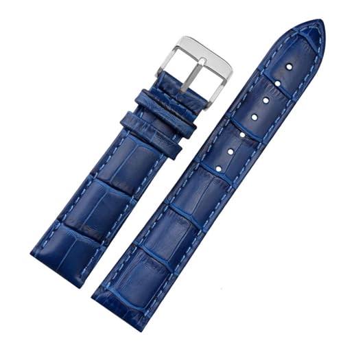 AHGDDA 12 14 16 18 19 20 21 22 23mm Blaue Farbe Echtleder Uhrenarmband Herren- und Damenarmband für Citizen Rossini Uhrenarmband(Royal blue silver,22mm) von AHGDDA