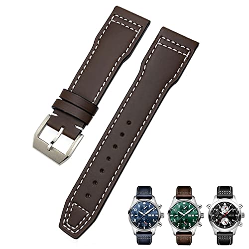 AHGDDA 20 mm 21 mm Rindsleder-Armband, geeignet für IWC-Fliegeruhren, Portugieser-Armbänder, Mark 18, weiches blaues Armband(Original Brown Pin,20mm) von AHGDDA