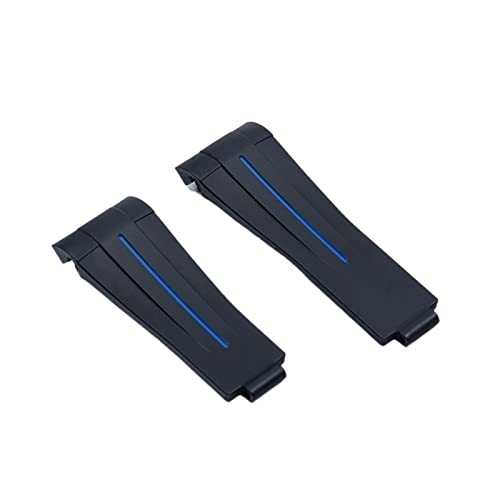 AHGDDA 20 mm Gummi-Uhrenarmband, schwarz, verstellbare Faltschließe, für Rolex-Armband, für Submariner GMT OYSTERFLEX Daytona-Armband(Blk Blue Line,Shiny Silver Buckle) von AHGDDA