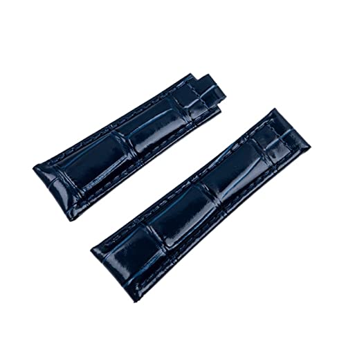AHGDDA 20 mm weiches italienisches Rindsleder-Uhrenarmband, Lederarmband, geeignet für Rolex-Armband Daytona Submariner DEEPSEA GMT OYSTERFLEX-Gürtel(Blue,Middle Gold Buckle) von AHGDDA