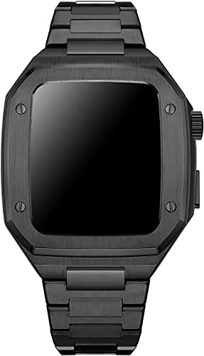 AHGDDA 316L Edelstahl-Gehäuse und Armband-Upgrade-Kit, für Apple Watch Serie 8, 7, 6, 5, 4 SE, Mod Kit 44, 45 mm, Metalllünette, Militärabdeckung, integriertes Armband für Herren-Uhrenzubehör, 44mm, von AHGDDA