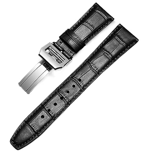 AHGDDA Beobachten Sie Armband für IWC Pilot Watches Portofino Portugieser Männer Strap Watch Accessorie Real Leder Uhren Band Uhrengürtelkette(Black-Silver Clasp2,21mm) von AHGDDA