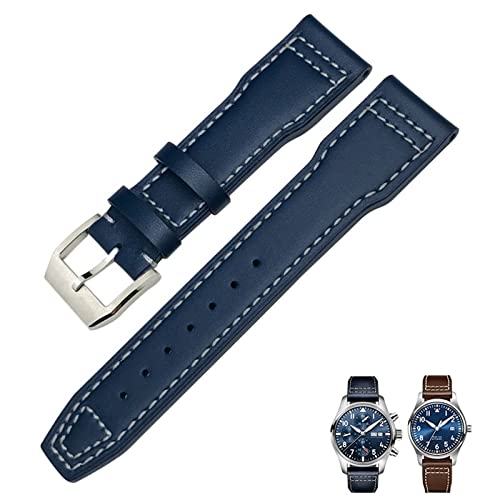 AHGDDA Echtes Leder Uhrenarmband 20mm 21mm 19mm 22mm Rindsleder Uhrenarmbänder für IWC Mark Big Pilot Spitfire PORTOFINO Uhrenzubehör(Blue white 1,22mm) von AHGDDA