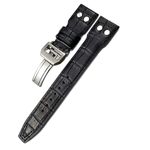 AHGDDA Für IWC Big Pilot Watch SPITFIRE Le Petit Prince Kalbslederarmband 20 mm 21 mm 22 mm Echtleder-Nietarmband(Black black Bamboo,20mm) von AHGDDA