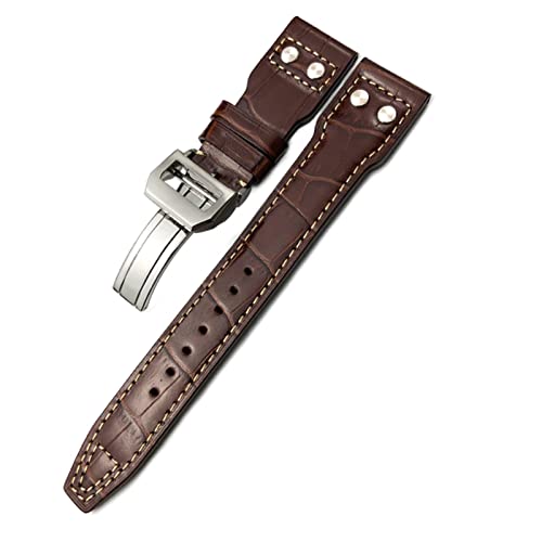 AHGDDA Für IWC Big Pilot Watch SPITFIRE Le Petit Prince Kalbslederarmband 20 mm 21 mm 22 mm Echtleder-Nietarmband(Brown white Bamboo,21mm) von AHGDDA