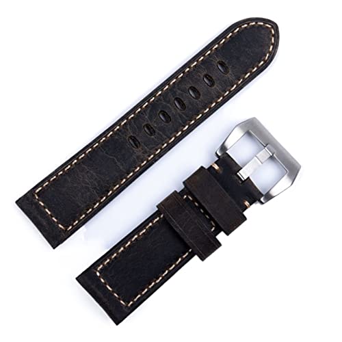 AHGDDA Handgemachtes Uhrenarmband Zubehör Retro Vintage Echtes Crazy Horse Leder 24mm Armband für Panerai Riemen Tang Schnalle(White Black,24mm) von AHGDDA