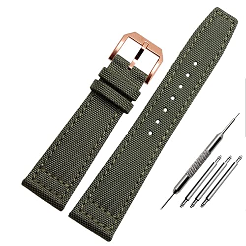AHGDDA Nylon Watch Band Für Iwc Portugiesisch-Pilot-Serie 20mm 21mm 22mm Armbanduhr Band Leinwand Armband Blaues Blaugrün Uhrengurt(A-armygreen-rosegold,22mm) von AHGDDA