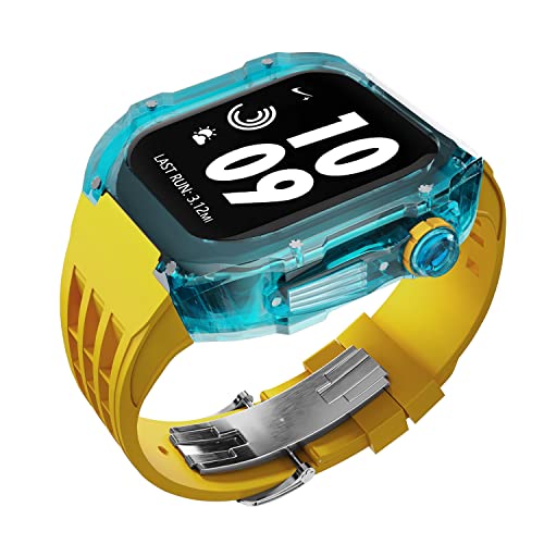 AHGDDA Transparentes Gehäuse-Modifikationsset, für Apple Watch 8, 7, 6, 5, 4, SE, 45/44 mm, Gummiband, Uhr-Serie, Sportarmband, Luxus-Hülle, Mod-Uhrenarmband, 45 mm, Achat von AHGDDA