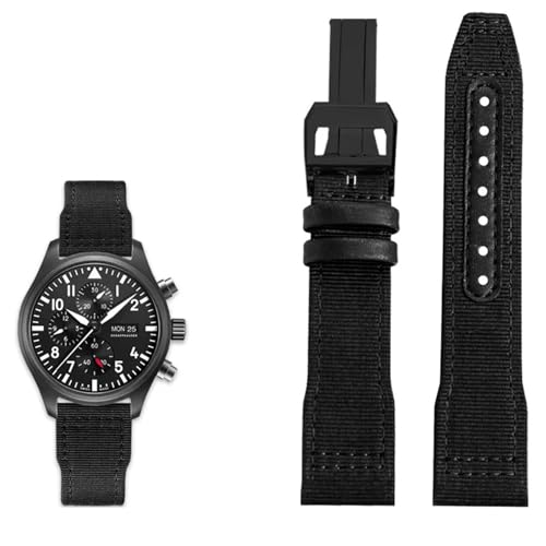 AHGDDA Uhrenarmband aus Leder und Nylon, 20 mm, 21 mm, 22 mm, geeignet für IWC Der kleine Prinz Big Pilot IW3777, Uhrenarmband aus schwarzem Segeltuch, 21mm von AHGDDA
