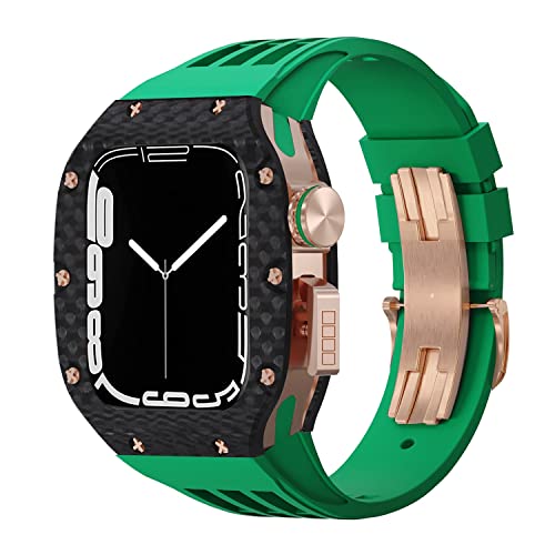 AHGDDA Uhrengehäuse aus Karbonfaser und Armband, für Apple Watch 8, 7, 6, 5, 4, SE, 44 mm, 45 mm, Modifikation, Legierungsrahmen, Gummi-Uhrenarmband, 45 mm, Achat von AHGDDA