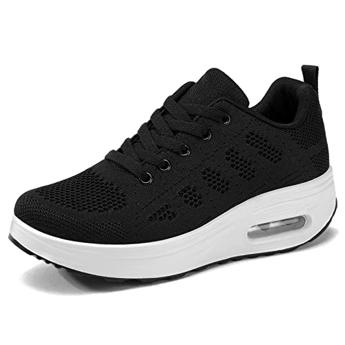 AHICO Laufschuhe Damen Leicht Sportschuhe Atmungsaktiv Turnschuhe Outdoor Running Sneakers Straßenlaufschuhe Confort Freizeitschuhe Mesh Schwarz und Weiß 37EU von AHICO