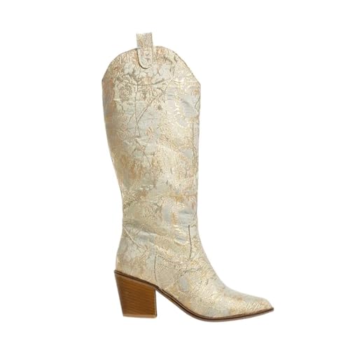 AHIOJEGX Cowgirl Stiefel Bunte Cowboystiefel Damen Kniehohe Stiefel mit niedrigem Absatz for Damenmode Damenschuhe mit klobigem Absatz(36) von AHIOJEGX