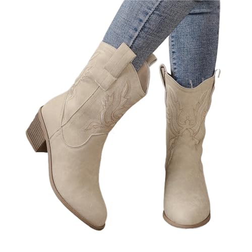 AHIOJEGX Cowgirl Stiefel Damenstiefel, modische Freizeitschuhe for Damen, High Heels, seltsamer Stil, spitze Zehenpartie, einfarbige Stiefel(Beige,40) von AHIOJEGX