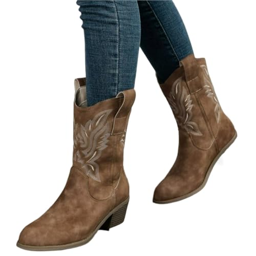 AHIOJEGX Cowgirl Stiefel Damenstiefel, modische Freizeitschuhe for Damen, High Heels, seltsamer Stil, spitze Zehenpartie, einfarbige Stiefel(Brown,38) von AHIOJEGX