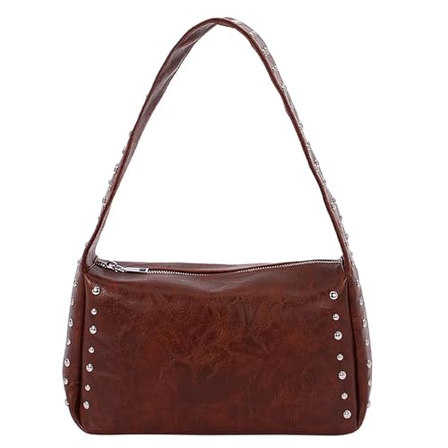 AHIOJEGX Ledertasche Damen Damen Gothic Punk Schultertasche Vintage Handtasche Clutch Unterarmtaschen(Dark Brown) von AHIOJEGX