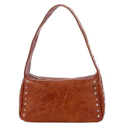 AHIOJEGX Ledertasche Damen Damen Gothic Punk Schultertasche Vintage Handtasche Clutch Unterarmtaschen(Light Brown) von AHIOJEGX
