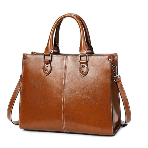 AHIOJEGX Ledertasche Damen Frauen Handtasche Cross Body Schulter Leder Shopping Büro Weibliche Messenger Top Griff Taschen(Brown) von AHIOJEGX