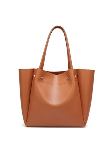 AHIOJEGX Ledertasche Damen Große Kapazität Plissee Tote Tasche Einkaufstasche Tragbare Handtasche One-Shoulder(Brown) von AHIOJEGX