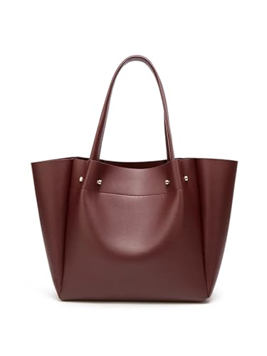 AHIOJEGX Ledertasche Damen Große Kapazität Plissee Tote Tasche Einkaufstasche Tragbare Handtasche One-Shoulder(Coffee) von AHIOJEGX
