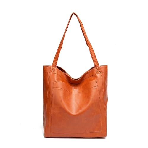AHIOJEGX Ledertasche Damen Große Tragetasche, modische Retro-Umhängetasche aus Kunstleder, einfache, vielseitige Freizeithandtasche und Geldbörse for Damen(Brown) von AHIOJEGX