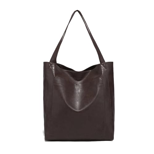 AHIOJEGX Ledertasche Damen Große Tragetasche, modische Retro-Umhängetasche aus Kunstleder, einfache, vielseitige Freizeithandtasche und Geldbörse for Damen(DarkCoffee) von AHIOJEGX