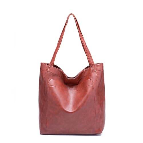 AHIOJEGX Ledertasche Damen Große Tragetasche, modische Retro-Umhängetasche aus Kunstleder, einfache, vielseitige Freizeithandtasche und Geldbörse for Damen(RedBrown) von AHIOJEGX