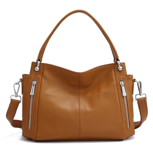 AHIOJEGX Ledertasche Damen Lederhandtasche Weiblich Klassisch Schlicht Vintage Damen Shopper Tote Lady Schultertasche(Brown) von AHIOJEGX