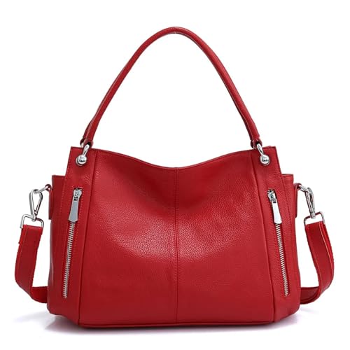 AHIOJEGX Ledertasche Damen Lederhandtasche Weiblich Klassisch Schlicht Vintage Damen Shopper Tote Lady Schultertasche(Red) von AHIOJEGX