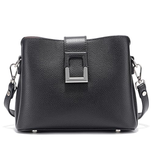 AHIOJEGX Ledertasche Damen Umhängetasche Pendler Große Eimer Handtasche Frauen Tote(Black) von AHIOJEGX