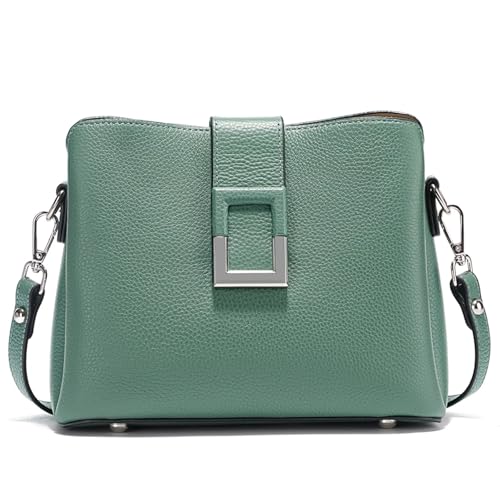 AHIOJEGX Ledertasche Damen Umhängetasche Pendler Große Eimer Handtasche Frauen Tote(Lake Green) von AHIOJEGX
