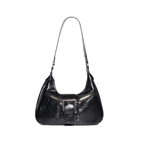 AHIOJEGX Ledertasche Damen Vintage Umhängetaschen for Frauen Unterarm Motorrad Tasche Denim Leder weibliche kleine Handtaschen(Black) von AHIOJEGX